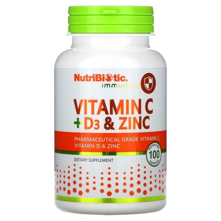 NutriBiotic immunity VITAMIN C + D3 & ZINC 100 капсул