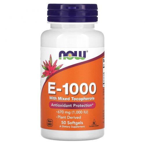 NOW E-1000 With Mixed Tocopherols 670 мг (1000 IU) 50 капсул