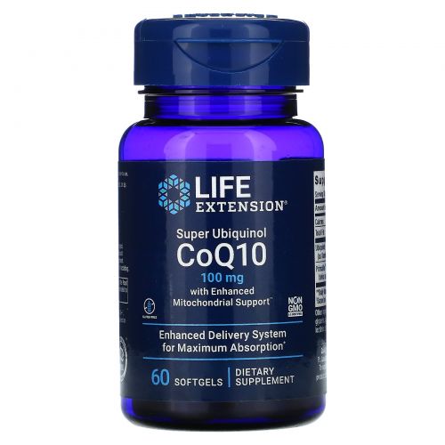 Life Extension Super Ubiquinol CoQ10 with Enhanced Mitochondrial Support, 100 мг, 60 желатиновых капсул