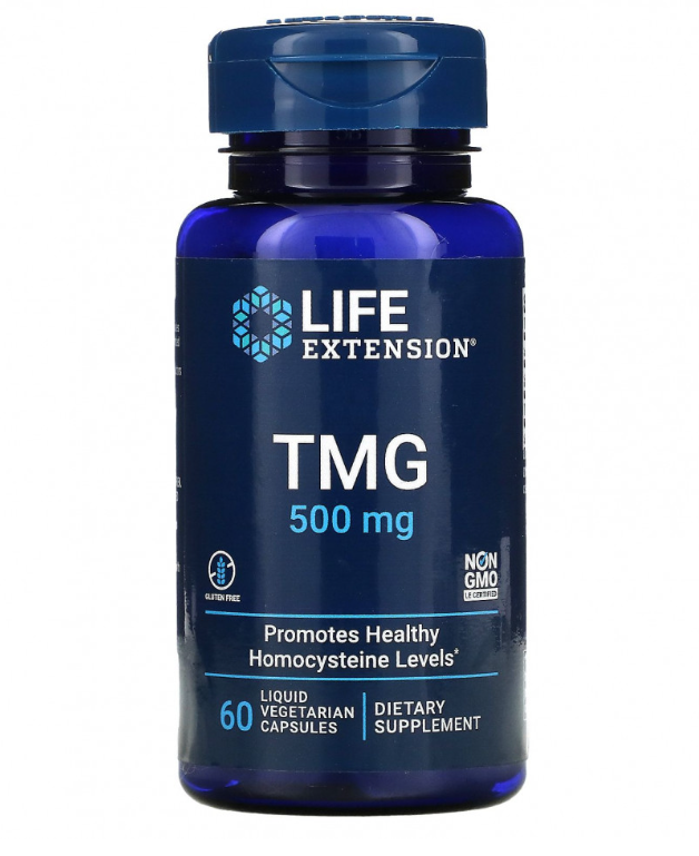 Life Extension, TMG (триметилглицин), 500 мг, 60 вегетарианских капсул