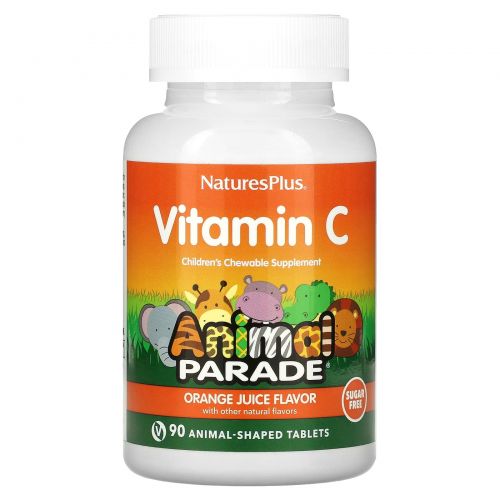 Natures Plus Animal Parade Children's Chewable Vitamin C (Orange Juice) (Без сахара) 90 таблеток в форме животных