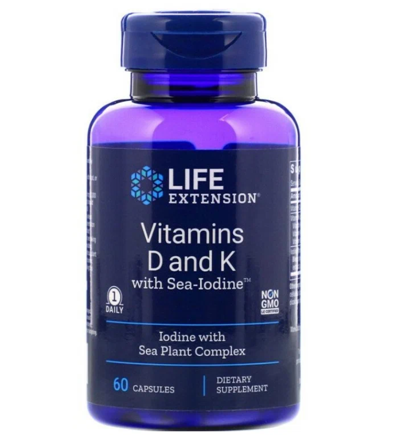 Life Extension Vitamins D and K with Sea-Iodine (Витамины D и К с морским йодом) 60 капсул