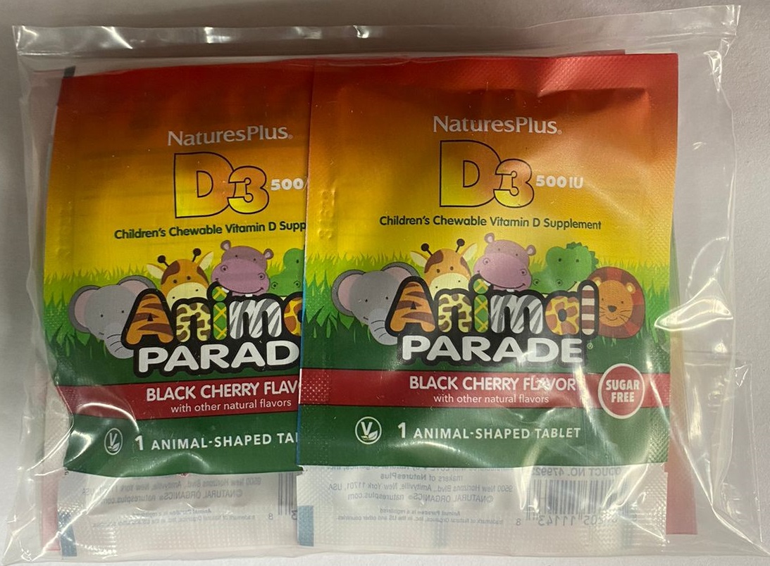 Animal Parade Витамин D3 500 МЕ жевательные вкус вишни 12 таб. без сахара (пробник)