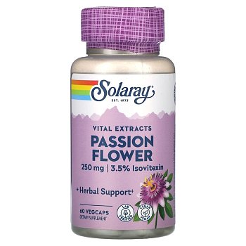 Solaray Vital Extracts, Passion FLower, 250 мг, 60 растительных капсул